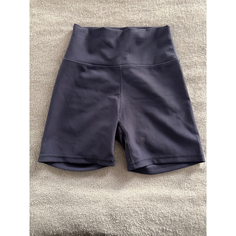 Wilo The Label‎ Ribbed High Waisted Biker Shorts Navy Charcoal New